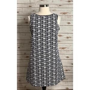 Ann Taylor classic navy/white cotton floral embroidered shift dress Size 16